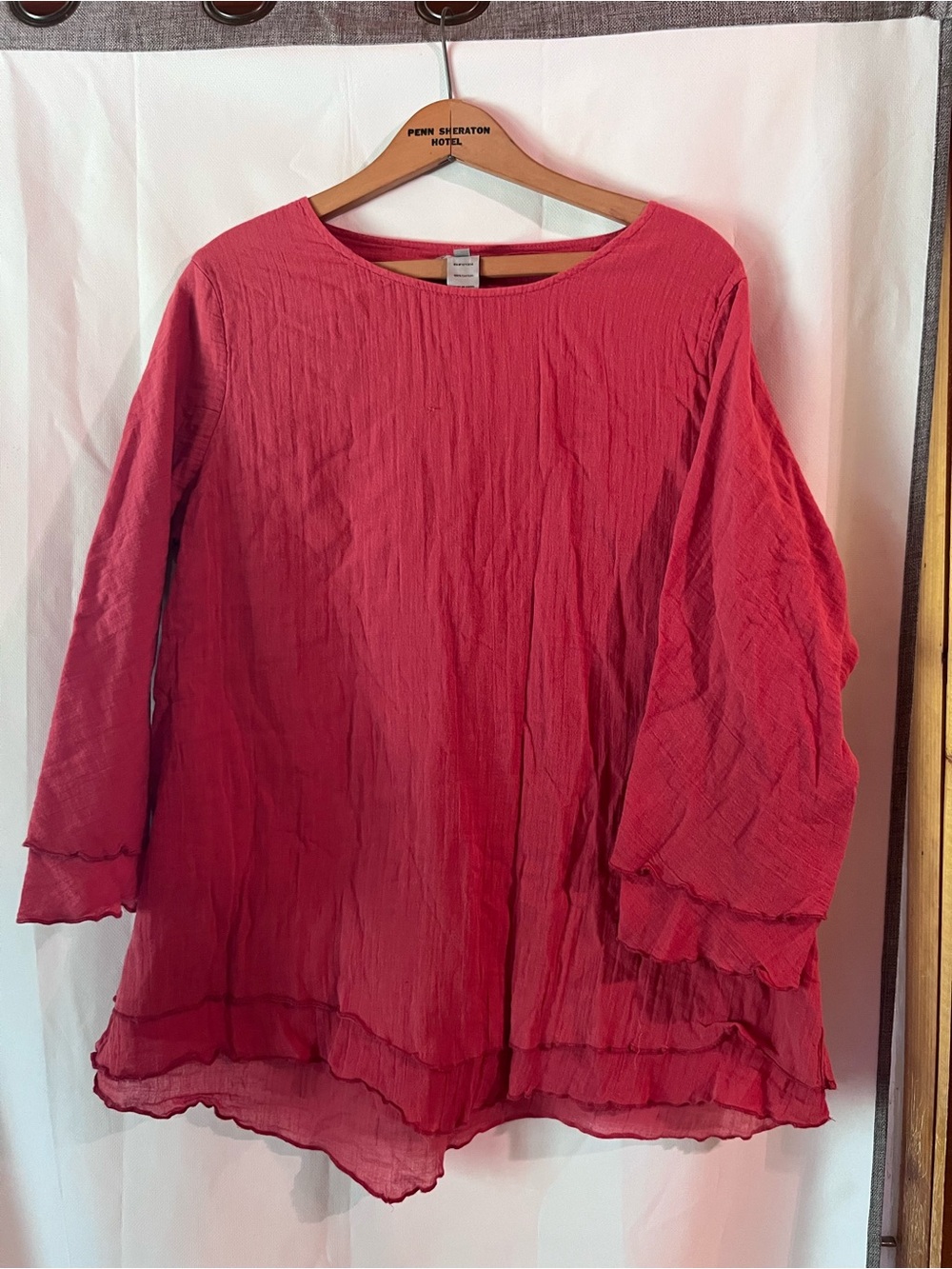Burnt Orange Cotton Gauzy Crinkle Layered Tunic Top